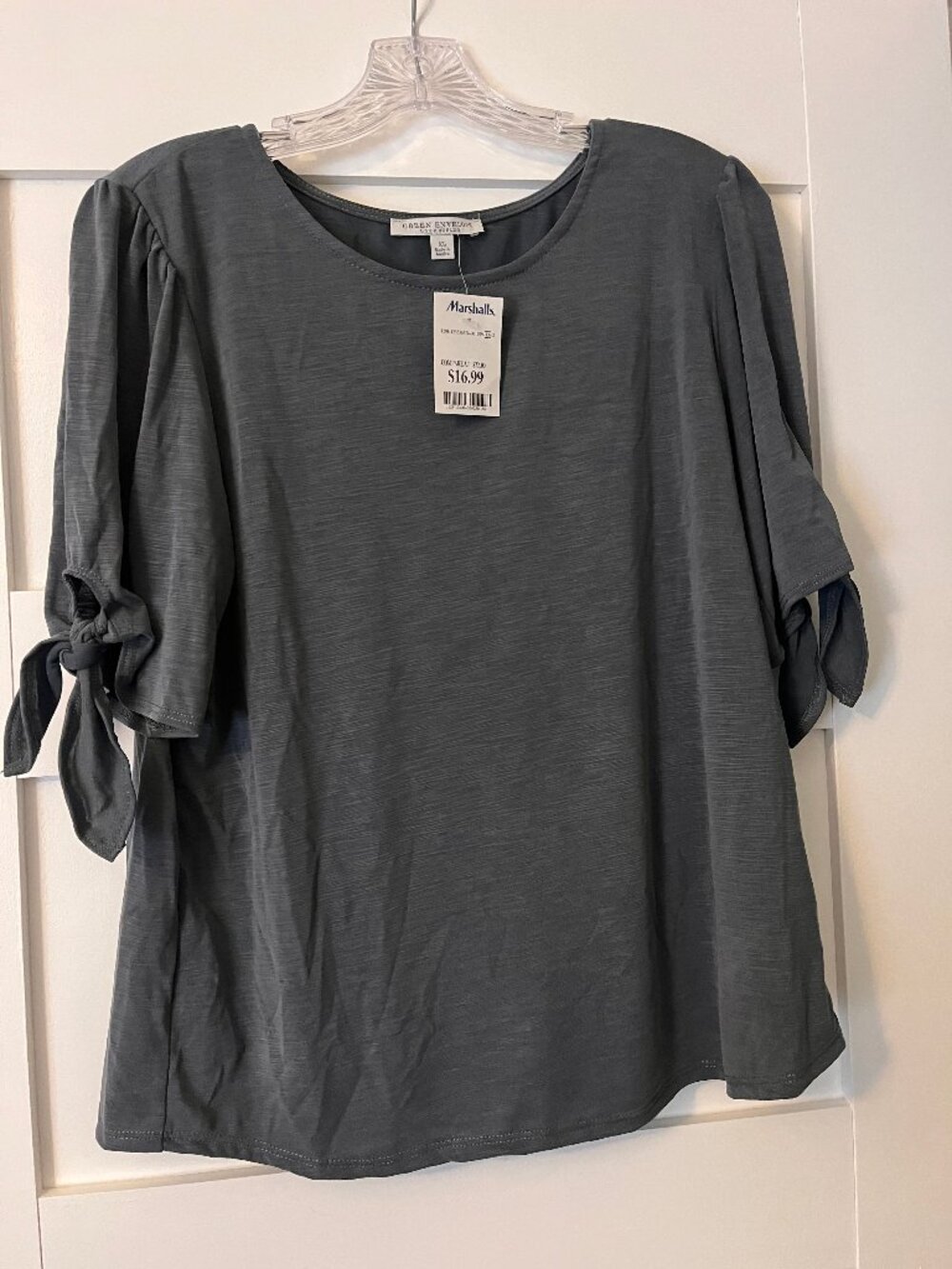 Green Envelope Los Angeles Gray Puff Sleeve Top XL NWT Tie Sleeve
